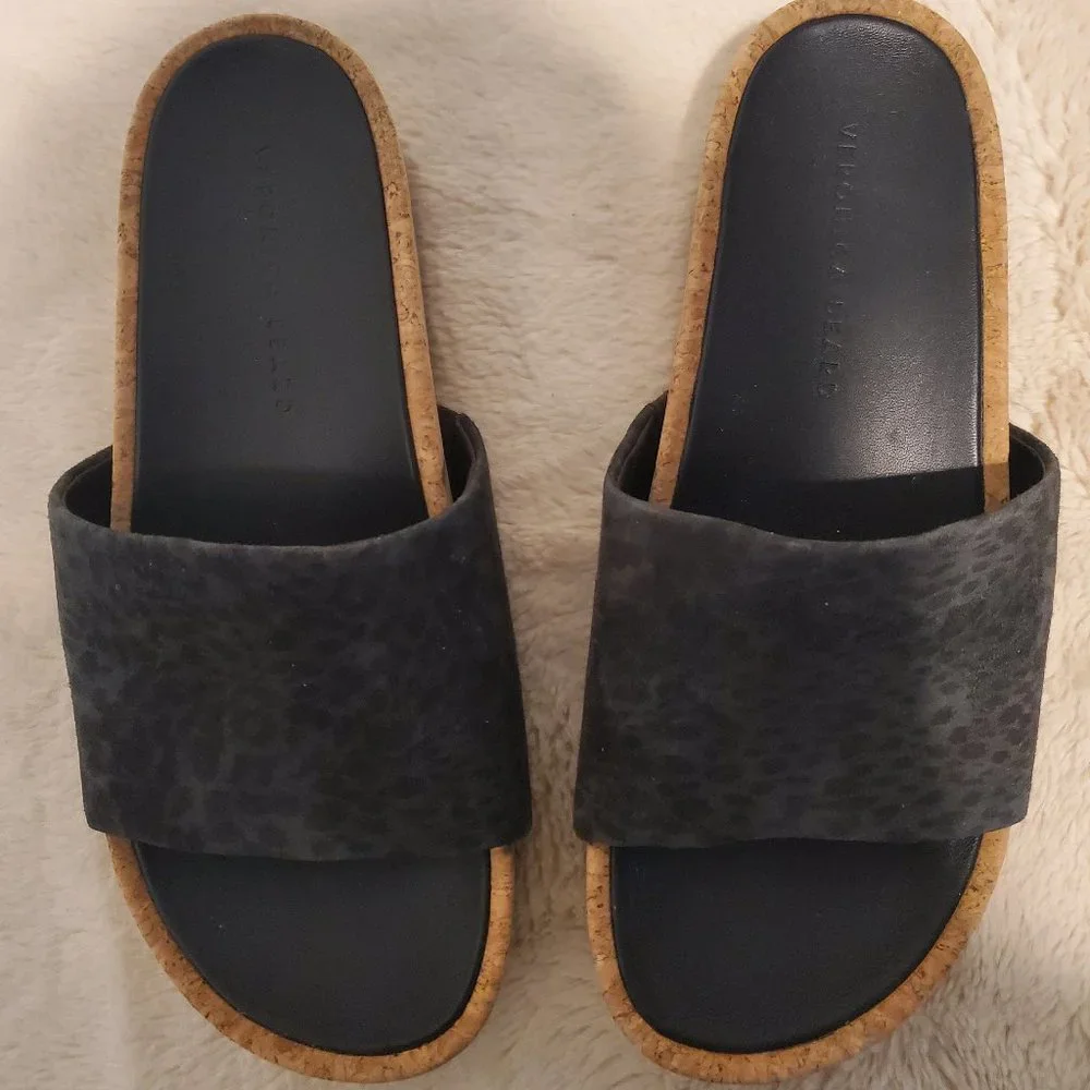 Veronica Beard Dresdyn 8.5 Black Cork Platform Slide Sandals